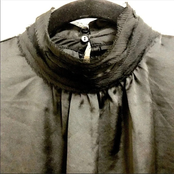 Zara Raw Edge High Neck Black Satin Blouse Size Small - Picture 2 of 7